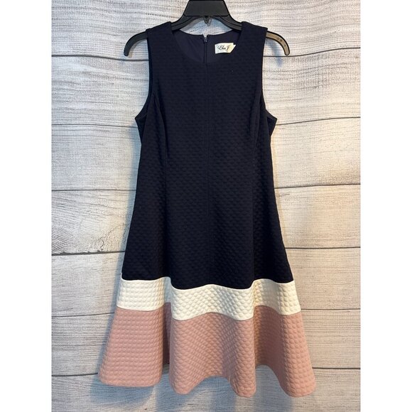 Eliza J Navy Colorblock Textured A-Line Dress Size 10 - Picture 1 of 3